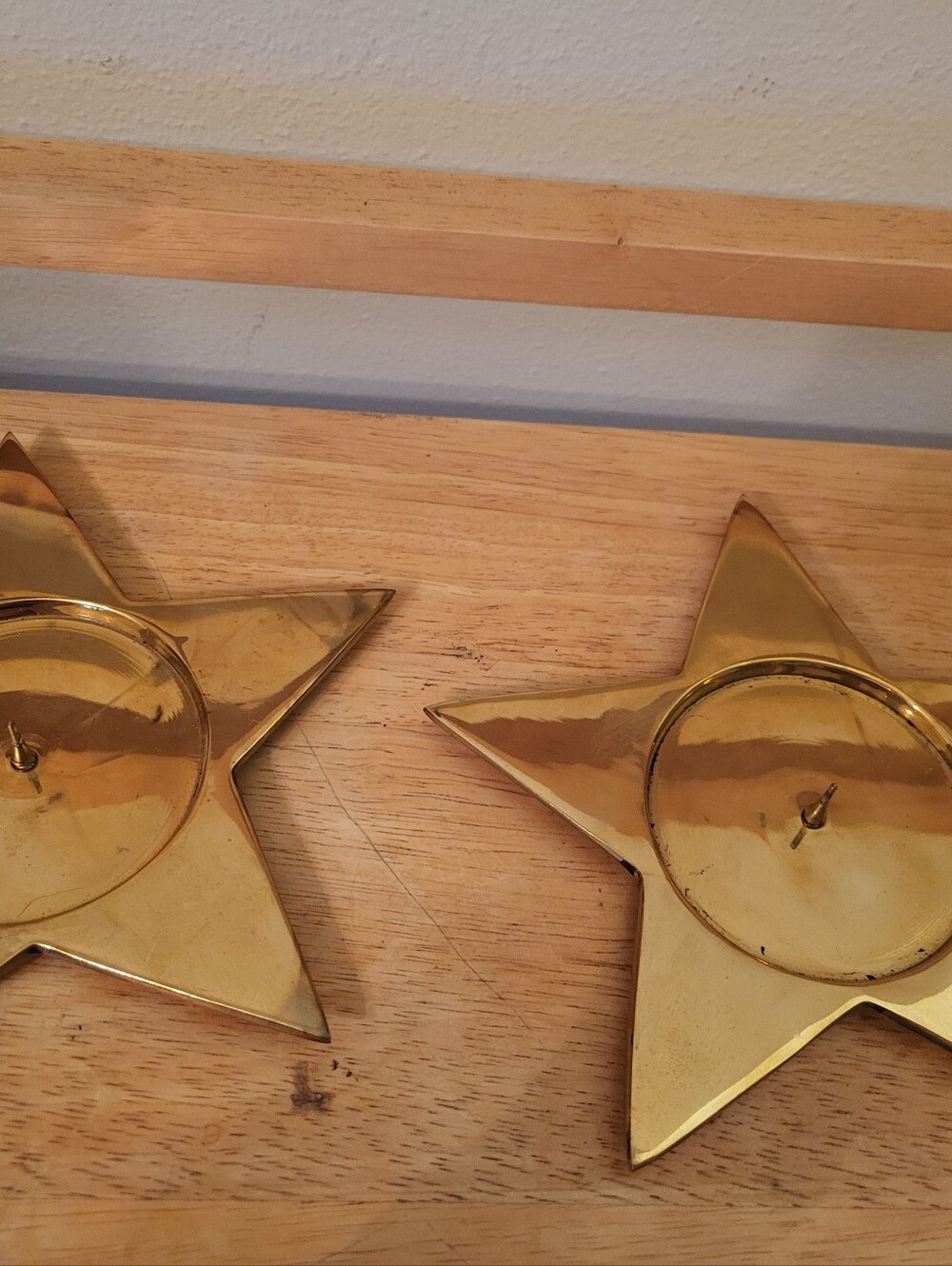 Brass Solid Candle Holders Shaped Like Stars Made In India Marked Vtg